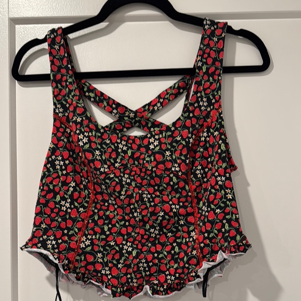 Free People Red and Black Crop Tank Top with Cut Out Design